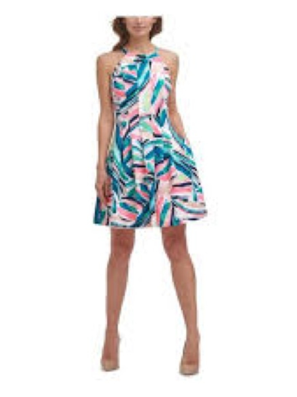 Vince Camuto Halter A-Line Dress in Blue, Pink & White Floral Print